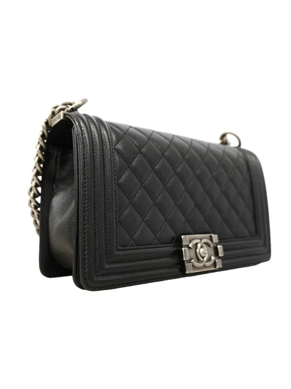 Chanel Shoulder Bag Boy Caviar Leather Black Silver